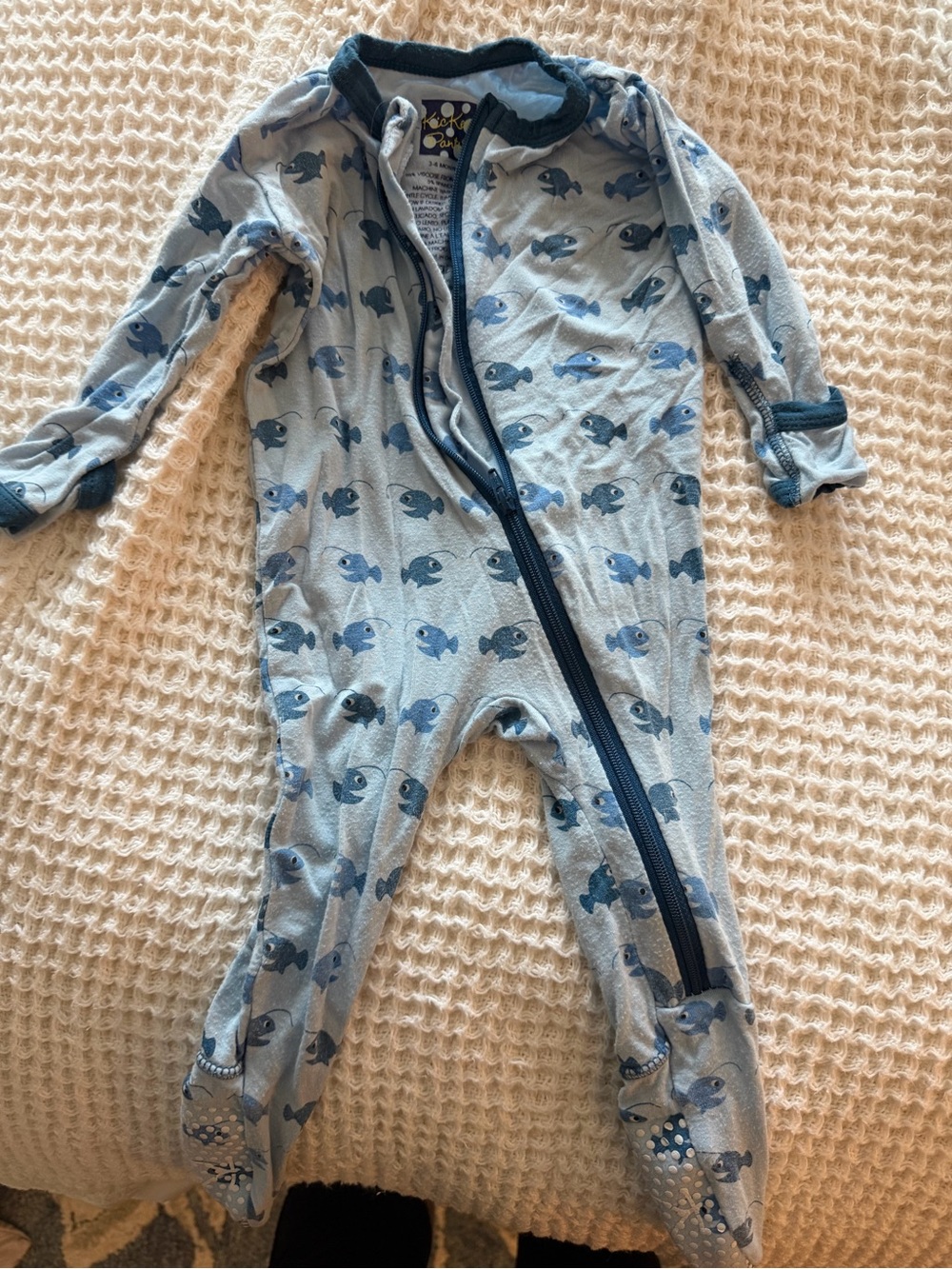 Blue Fish Print Zippered One-Piece Pajamas